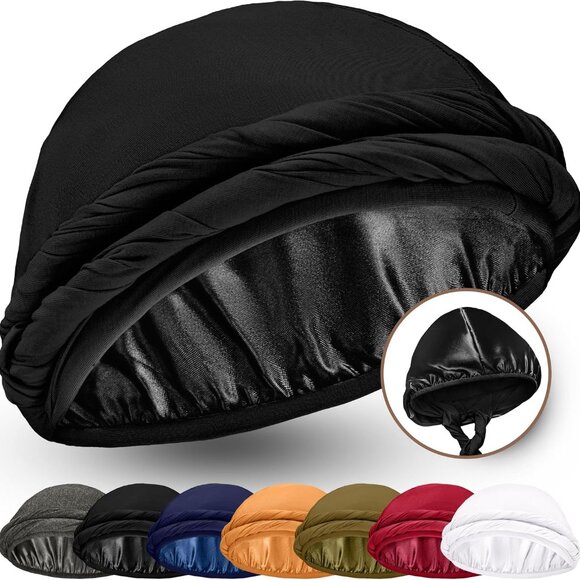 Silk Satin Lined Halo Turban Head Wrap Pre-Tied Skull Cap for Men and Women Slee